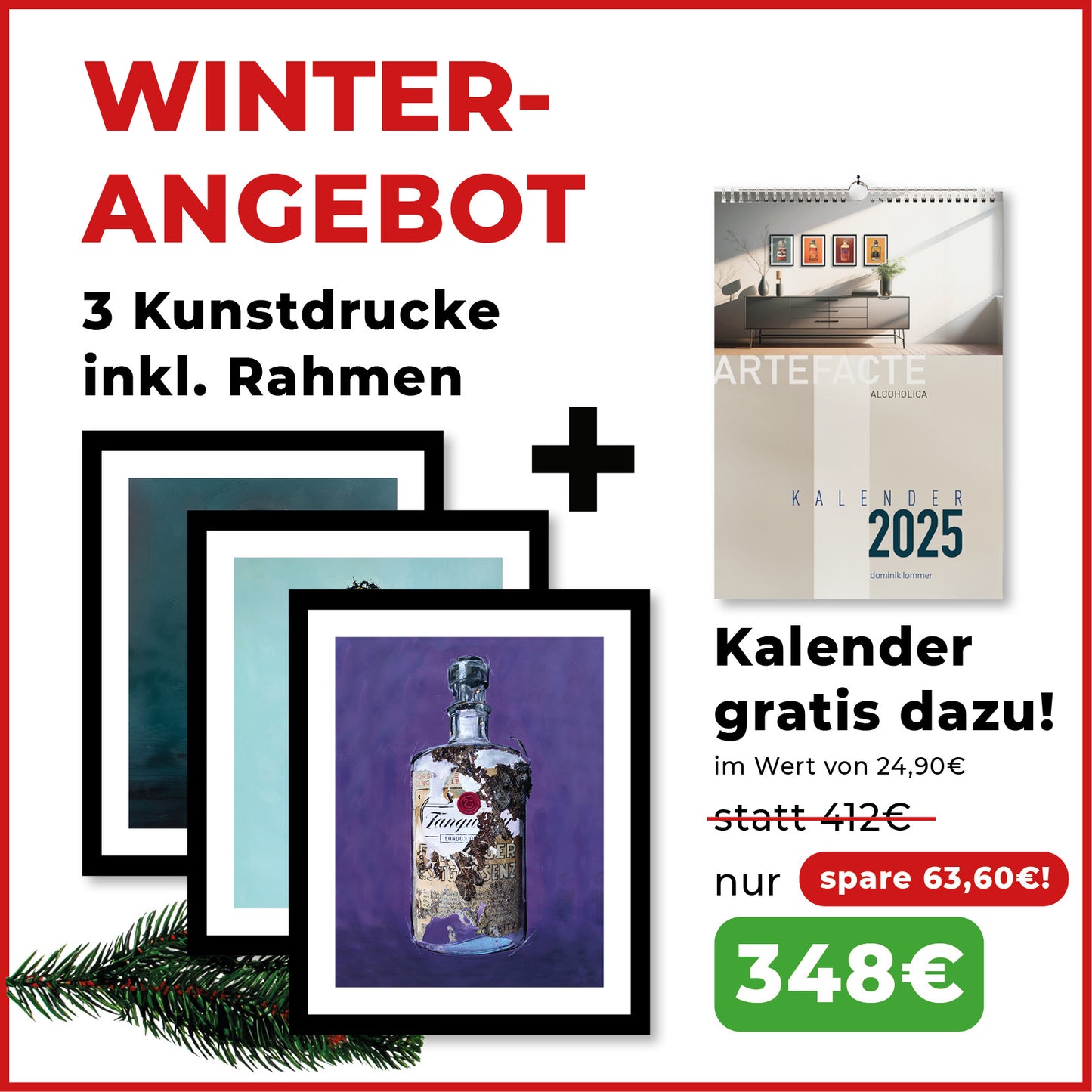 Winterangebot mit 3 Kunstdrucken inkl. Rahmen und Kalender: Hochwertiges Kunstpaket mit drei stilvollen Kunstdrucken und einem Gratis-Kalender.