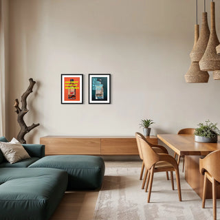 Modernes Bild als Poster in orange neon und grün blau für Wohnzimmer oder Küche, Flur