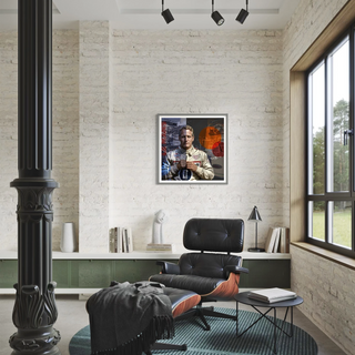 Bild von Paul Newman im Rennanzug als Kunstdruck an der Wand