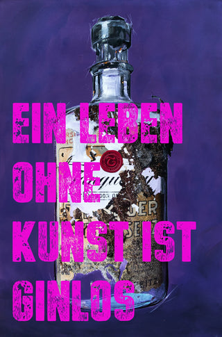 Exklusiver Kunstdruck “Tanqueray" mit humorvollem Spruch, Teil einer faszinierenden Serie, die historische Künstlerflaschen und moderne Alkoholmarken kombiniert. Hochwertig auf weißem Papier gedruckt und gerahmt (40 × 50 cm), ideal für Kunstliebhaber und Humorenthusiasten.