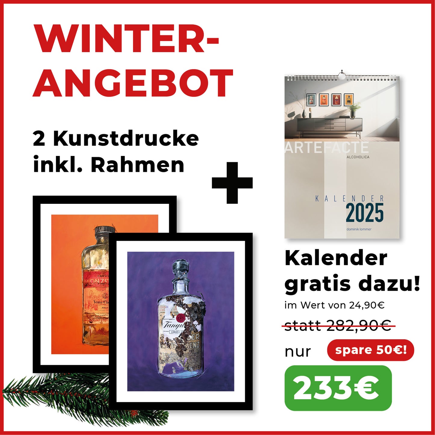 Winterangebot mit 2 gerahmten Kunstdrucken und Kalender: Attraktives Winterangebot – zwei gerahmte Kunstdrucke plus Kalender 2025 als Gratiszugabe.