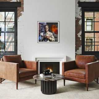 Bild von Paul Newman im Rennanzug als Kunstdruck an der Wand