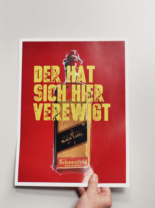 Bild in rot, schwarz und gelb mit lustigen Sprüchen als Post oder Kunstdruck für Küche, Wohnzimmer oder Bar